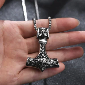 Viking Mjolnir Necklace,Thor's Hammer Pendant, Stainless Steel Viking Necklace,Viking Jewelry, Strength Amulet, Norse Mythology