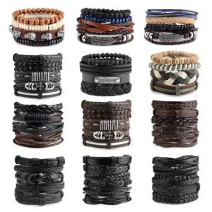 Viking Gothic Leather Bracelet Multilayer Vinatge Men Bracelets Leather Punk Combination Bracelet For Men Jewelry