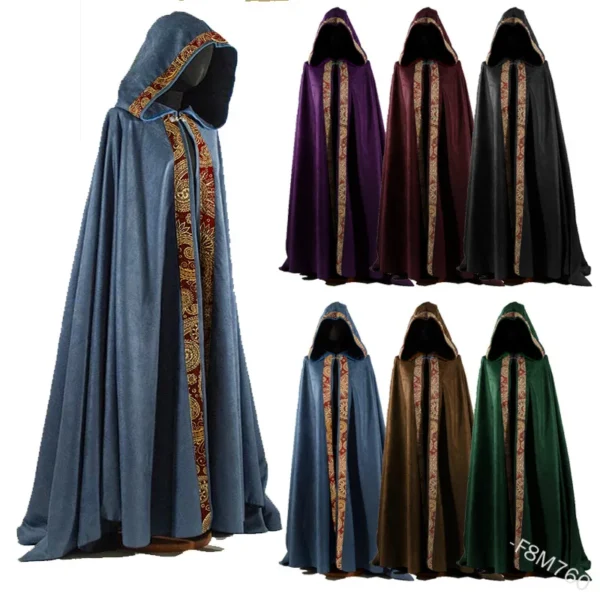 Medieval Women Men Vintage Gothic Hooded Cloak Coat Halloween Vampire Devil Wizard Cape Viking Robe Gown Party Cosplay Costume