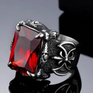 Classic Dragon Claw Blue/Black/Green/Red Zircon Big Stone Ring Men Stainless Steel Nordic Axe Viking Rings Punk Biker Jewelry