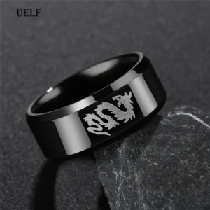 Uelf Punk Fashion Style Antique Retro Male Jewelry Viking Ring Female Black Dragon Amulet Vintage Norse Rune Rings For Women