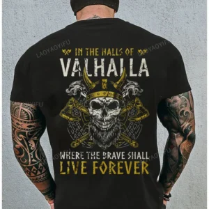 Victory or Valhalla Viking Classic T-shirt Men Short Sleeve ViKing Legend T-Shirt Retro Classic Modal Tee Valhalla Odin Tops