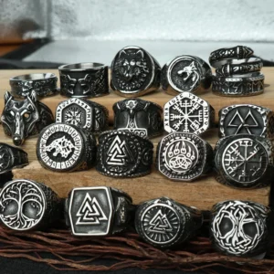 Vintage Viking Vegvisir Compass Rings for Men Stainless Steel Nordic Odin Valknut Amulet Totem Viking Ring Jewelry Free Shipping