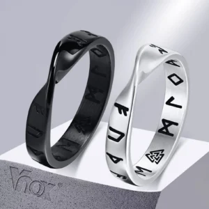 Vnox Viking Rings for Men, 4mm Twisted Mobius Finger Band with Viking Runes, Nordic Norse Almut Jewelry