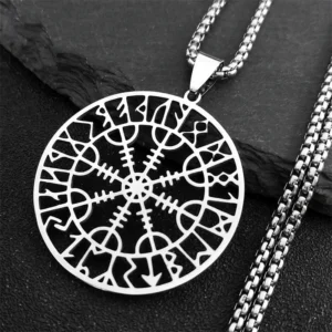 Viking Compass Helm Rune Amulet Necklace Silver Color Stainless Steel Symbol of Protection Necklace Pagan Jewelry N7024S01