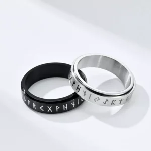 6mm Stainless Steel Viking Runes Spinner Ring for Women Men Size 5-12