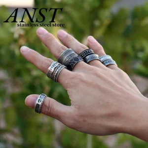 Freeshipping Retro 316L Stainless Steel Viking Runes&Knot Ring For Man Women Fashion Jewelry Couple&Wedding Gift