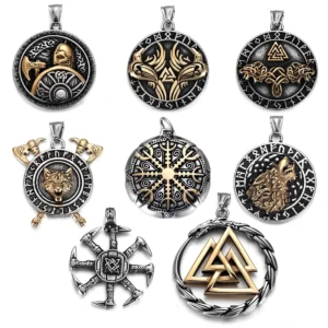 316L Stainless Steel Norse Viking Rune Wolf Gold Plated Pendant for Men Necklace DIY Accessories Finding Jewelry Making Charm