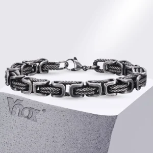 Vnox 8mm Vintage Byzantine Bracelets for Men, Oxidized Bold Square Links Chain Wristband, Viking Punk Father's Day Gift to Dad