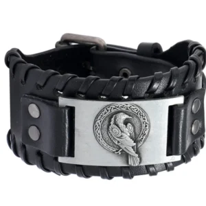 Trendy Wide Edition Leather Woven Nordic Crow Viking Rune Bracelet Charm Men Bracelet New Fashion Hip Hop Punk Jewelry Accessori