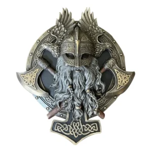 Viking Berserker Double Axe Plaque Resin Statue Ornament Vintage Warrior Valhalla Sculpture Figurine Wall Decoration Crafts