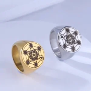 Dawapara Archangel Metatron Angel of Life Seal Solomon Punk Ring for Men Stainless Steel Jewelry Viking Fall Angel Rings