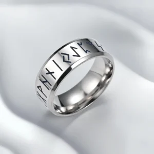 YILUOCD Stainless Steel Viking Runes Ring Nordic Style 24 Runes Powerful Amulets Vintage Odin Norse Counple Jewelry