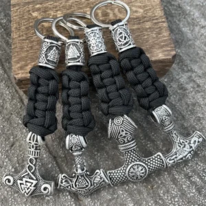 1Pcs Thor Hammer Mjolnir Valknut Trinity Compass Amulet Jewelry Viking Runes Beads Handmade Paracord Keychain For Men Women