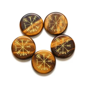 Viking Symbol Rune Vegvisir Ares Crafts Ornaments Set Chakra Healing Crystal Carving Compass Direction Sign Gem Stone Pendants