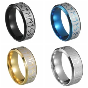 Bxzyrt New Fashion Style Men Ring Stainless Steel Rings Double Letter Rune Words Odin Norse Viking Amulet RETRO Rings Jewelry