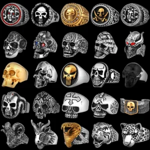 Gothic Punk Satanic Devil Skull/Animals Ring Vintage Steampunk Men's Stainless Steel Viking Ring Hiphop Motorcycle Biker Jewelry