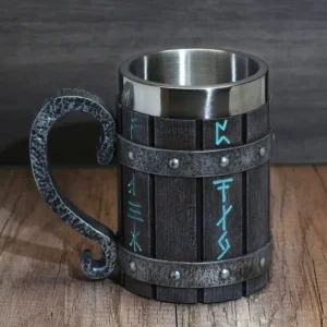 Viking Vintage Oak Barrel Beer Mug Stein with Stainless Steel Liner Coffee Cup Tea Mug Large Capacity Mug Pub Bar Party Gift