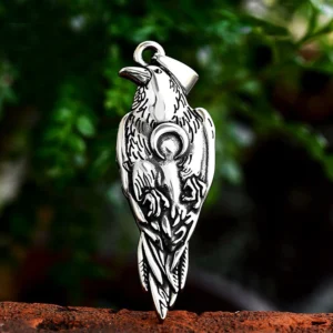 Vintage Nordic Odin Crow Necklace Stainless Steel Moon Viking Pendant For Men Unique Animal Amulet Jewelry Gifts Dropshipping