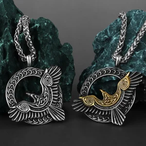 Viking Triangle Odin Raven Huginn and Muninn Necklace Amulet Stainless Steel Pendant Men‘s Fashion Jewelry Gift Wholesale